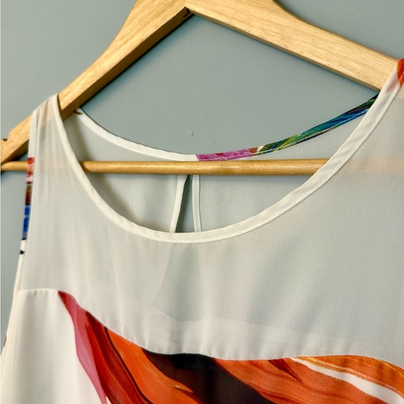 Signature by Robbie Bee White Sleeveless Floral Paint-Brush Print Chiffon Dress - Picture 6 of 10